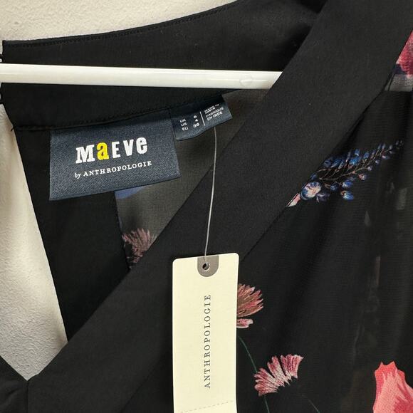 Anthropologie Maeve Floral Chiffon Blouse Open Back Tunic Cottagecore US 4 NWT - Picture 8 of 16